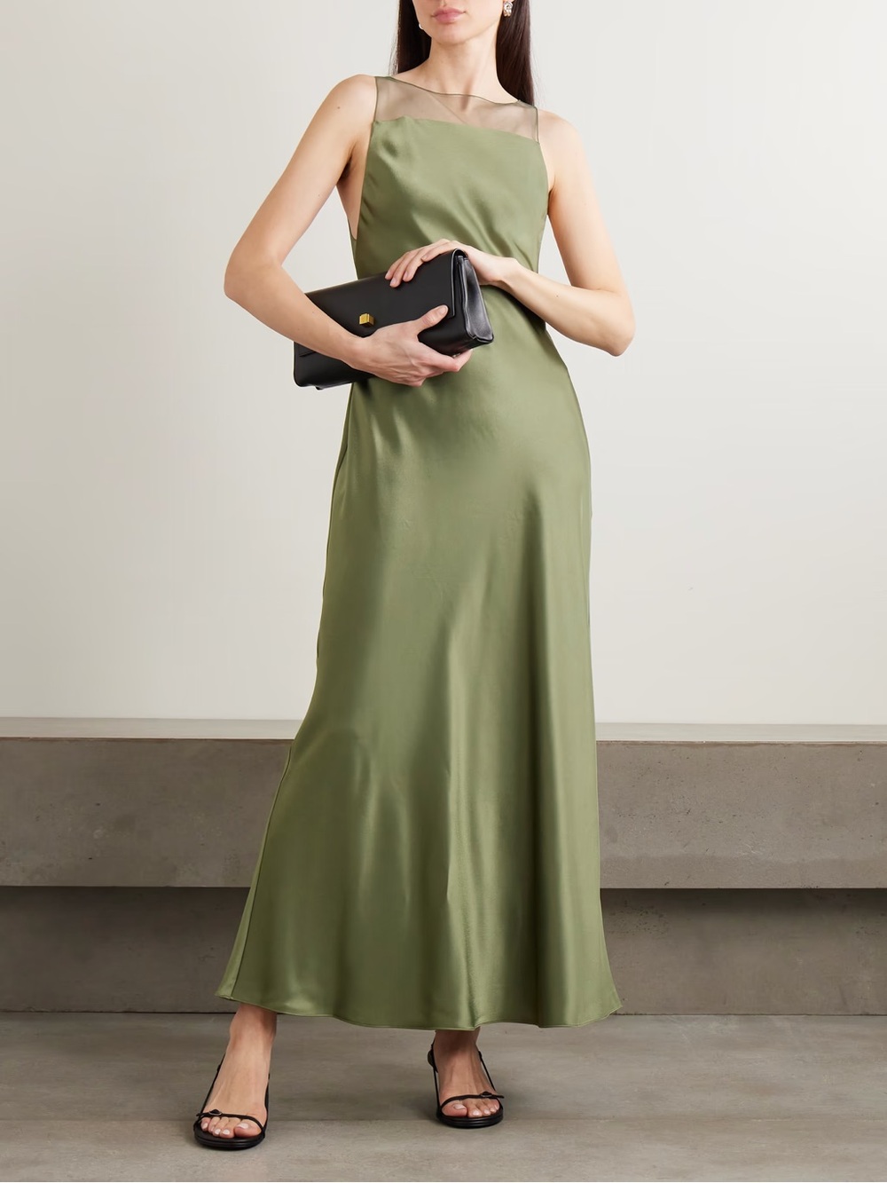 Polo Ralph Lauren Sheer-Panel Satin Dress Mountain Green